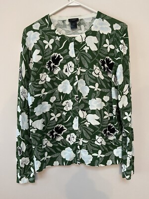 Ann Taylor Factory Womens Lightweight Green Floral Sweater Long Sleeve Large