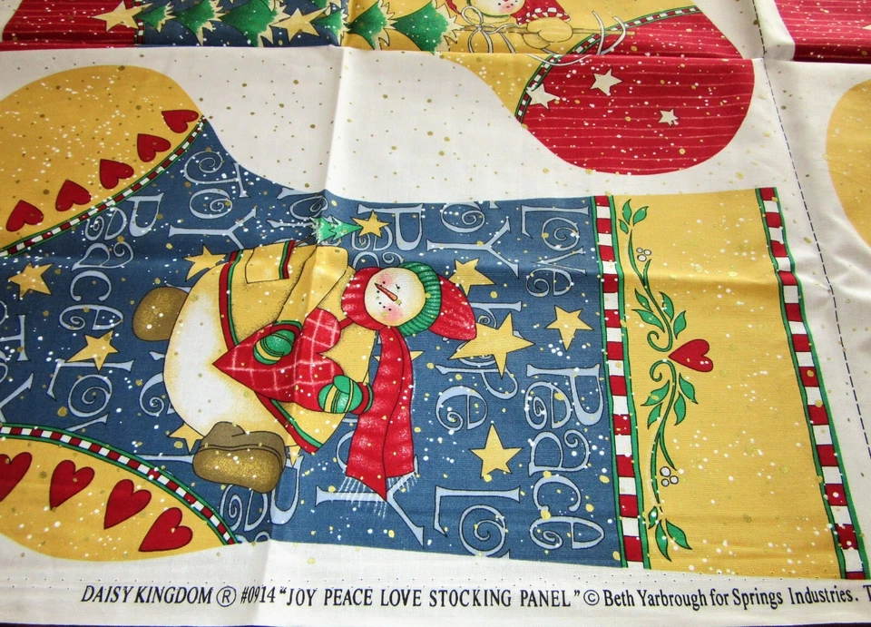 Dos Medias de Navidad Vintage Daisy Kingdom JOY PEACE LOVE Cortadas y Paneles de Coser Foto 4 de 4