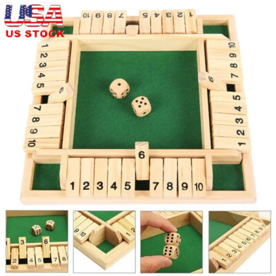 4-Player Shut The Box Dice Game Wooden Family Party Porch Pub Bar Board Game US