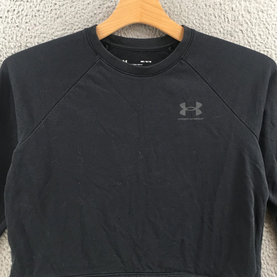 Under Armour 裁剪运动衫女式 M Rival Terry Crew 黑色棉混纺 — 第 2/4 张图片
