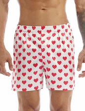 Men's Love Heart Print Boxer Shorts Summer Sports Beach Shorts Underwear