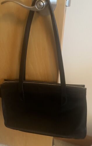 Monsac women's Black Shiny Smooth Double Handle Leather Bag Purse