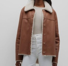 $2634 Anne Vest Women's Brown Shearling Trim Frey Leather Jacket Coat Size 34/00