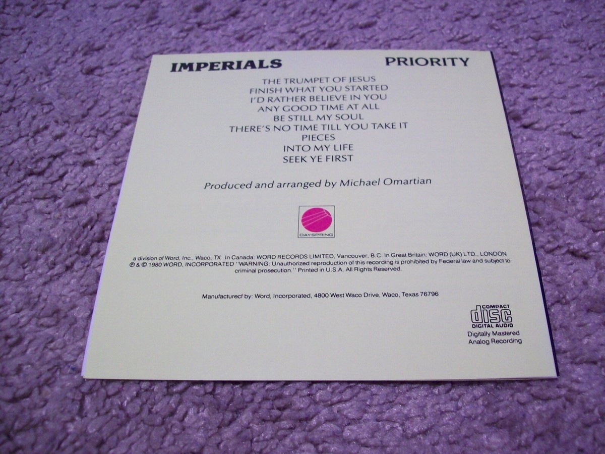 洋楽 AOR CD IMPERIALS/priority The Imperials - Priority CD *RARE* 1980 w/Russ Taff