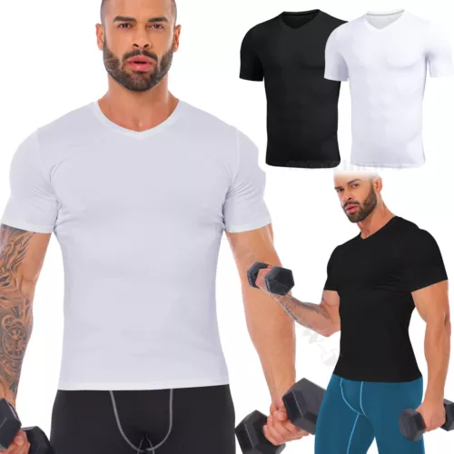 Men's Compression Shirt Base Layer Sports Top Short Sleeve Gym Quick Dry T-Shirt - Picture 1 of 30