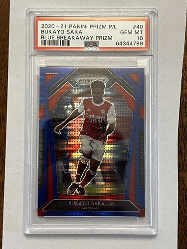 2020-21 Panini Blue Breakaway Prizm PL Soccer #40 Bukayo Saka 29/195 PSA 10