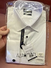 NEW AZARMAN Tailored Slim Fit Mens French Cuff White Dress Shirt AZAR MAN 15 M