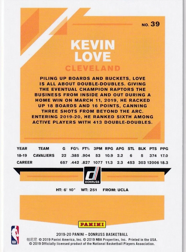 2019-20 DONRUSS GREEN YELLOW LASER HOLO KEVIN LOVE CAVALIERS PARALLELS - F944 Foto 2 de 2