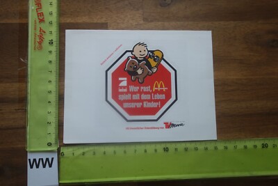 Alter Aufkleber Verkehrssicherheit Baby Kind Jugend McDonalds TV Movie Aktion