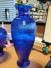 Blenko Handmade Blue Rigged Glass Vase BEAUTIFUL!!! 20"-MV163