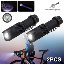 2X LED Flashlight Zoom Torch Clip Adjustable Focus Hunting White Light