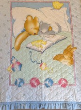 1990s Daisy Kingdom Nursery Crib Comforter Baby Blanket Dog Kitty 41x32