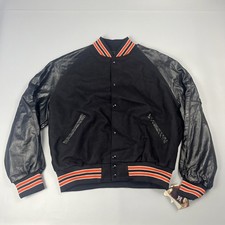 Vintage Holloway Varsity Jacket Mens 2XL Black & Orange Wool White Snap USA Made