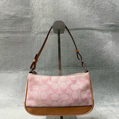 COACH Signature Demi Mini Pouch Shoulder Bag Canvas Leather Pink