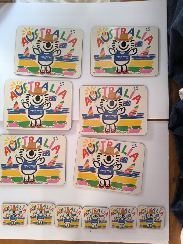 Vintage Ken Done Australia Koala Cork-Backed Placemats 11" x 9" w/ Matching...