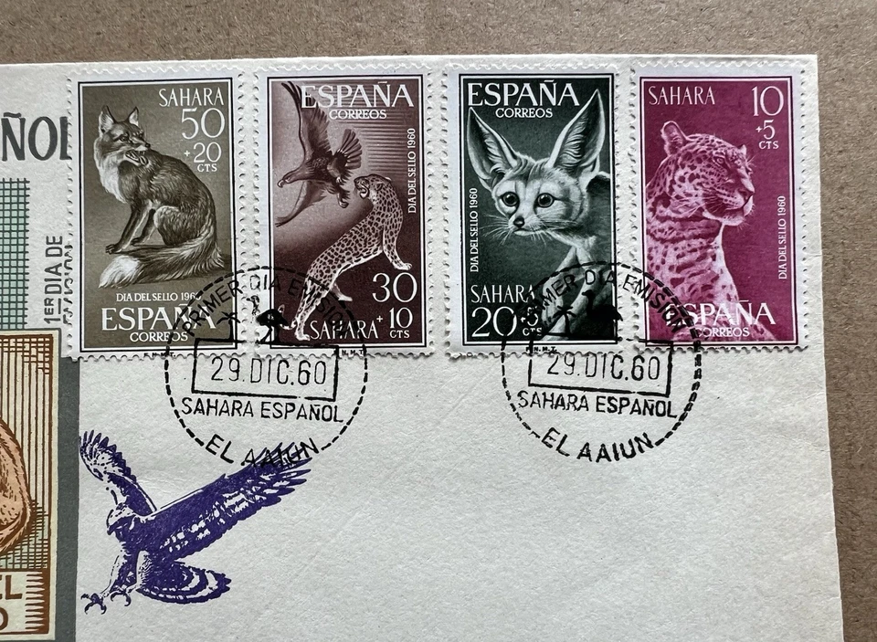 1960 Spanish Sahara FDC • Juego de Vida Silvestre Día del Sello • Cubierta Primer Día El Aaiún Foto 3 de 4
