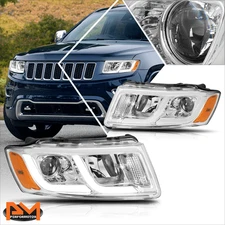 For 14-16 Jeep Grand Cherokee LED DRL Bar Projector Headlight/Lamps Chrome/Amber
