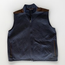 Daniel Cremieux Club 38 Mens XL Quilted Full Zip Vest Navy Brown Trim