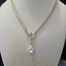 Vintage 20s Rhinestone Tear Drop Victorian Gold Necklace