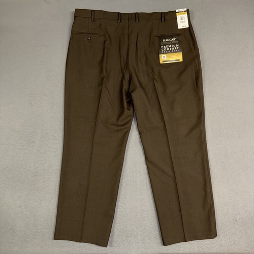 Haggar Dress Pants Mens 44x30 Dark Brown Classic Fit Flat Front Polyester NWT - Picture 2 of 10