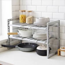 Expandable Under Sink Shelf Organizer Adjustable Storage Rack PP&Stainless Steel