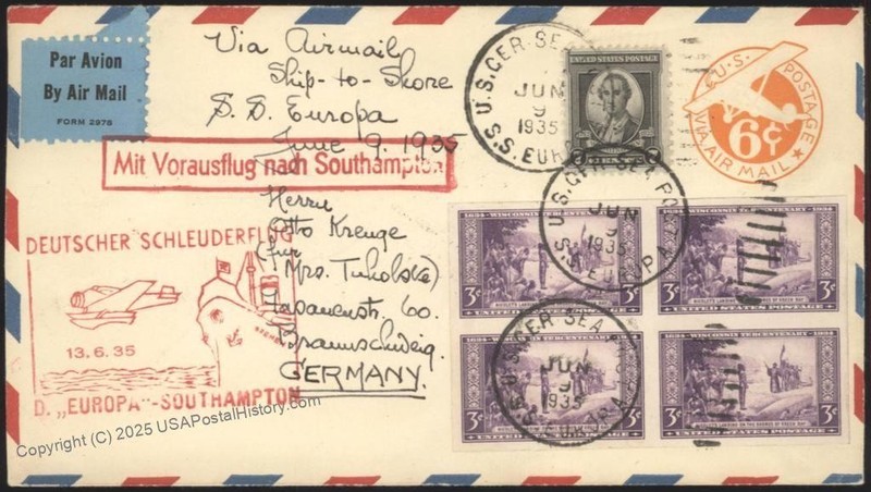 USA 1935 Europa Schleuderflug Catapult K220 Cover Airmail Wisconsin US Se 116163