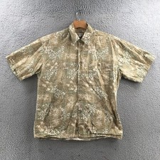 Pierre Cardin Button Up Shirt Mens Large Green Floral Print Cotton Short Sleeve