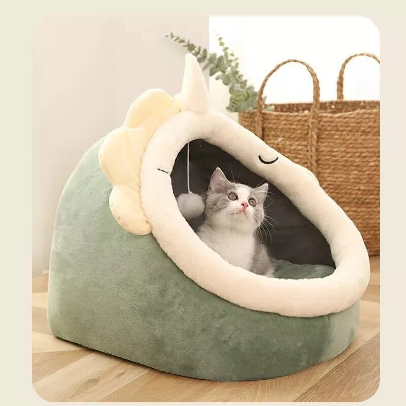 Pet Cat Kitten Dog Beds Igloo Fleece Bed Pyramid Cozy Washable Warm House Cave - Image 3 of 4