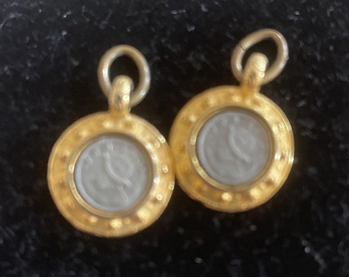 Gold Tone Disc Circle Coin Drop Dangle Hoop Round Medallions