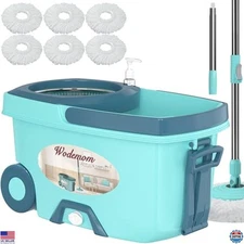 Ultimate Spin Mop & Bucket System - Mop & Wringer Set with 6 Refills, 61" Handle