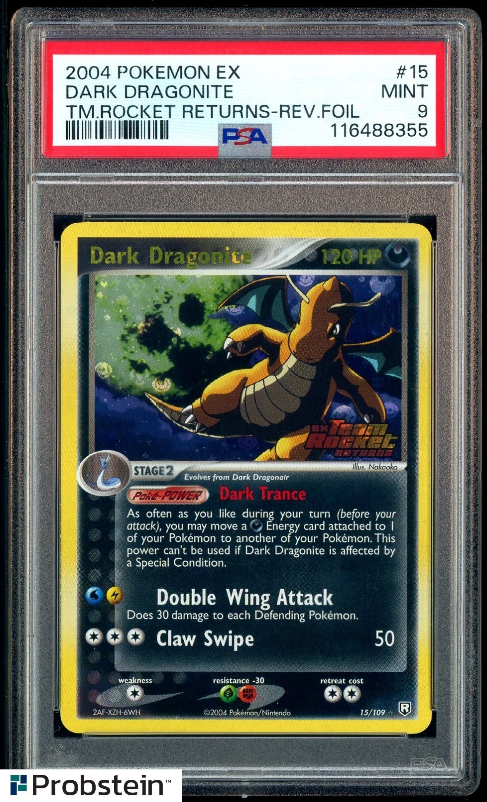 2004 Pokemon Ex Team Rocket Returns #15 Dark Dragonite Reverse Holo Foil PSA 9