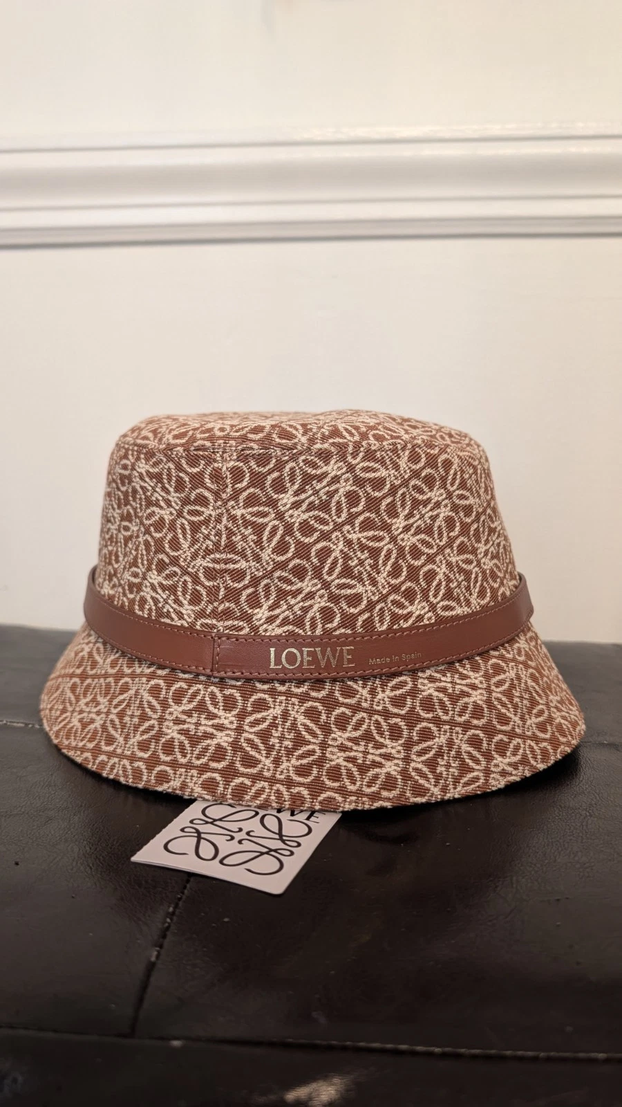 Loewe — NWT Loewe Bucket Hat Anagram Jacquard Calf New Unused - TAN/PECAN - Sz. 57