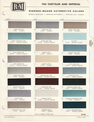 1963 1964 1965 1966 1967 1968 1969 CHRYSLER AND IMPERIAL PAINT CHIPS (R-M) - Picture 6 of 11