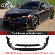 For Honda Civic 2022-24 Yofer V3 Style Gloss Black Front Bumper Lip Splitter Kit
