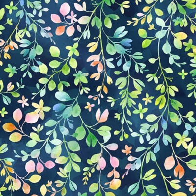 Brilliant Blooms By Hoffman Fabrics - Navy Foliage  #T4939-19