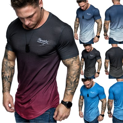 Oversize Herren Crew Neck Body-Fit Waterfall Design Shirt Sommer T-Shirt R-0037