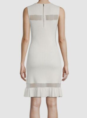 $495 Milly Women's White Ribbed Sleeveless Round Neck Bodycon Dress Petite Sz P