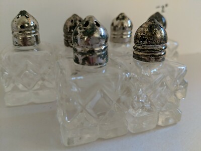 Vtg Crystal Individual Salt & Pepper Shakers  Set 6 Diamond Pattern Thanksgiving