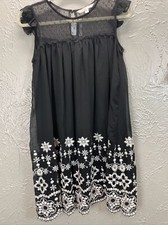 Hailey Lyn Embroidered Short Black Sheer Lace Baby Doll Dress Boho Size Small