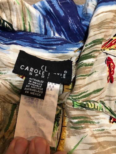 Carole Little Hawaiian Button Up Aloha Shirt 100% Rayon Size 16 Palm Trees Ocean - Picture 7 of 9