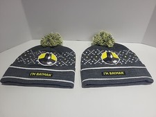 Batman Youth I'm Batman Pom Beanie Hat - Charcoal Gray One Size NWOT Lot of 2