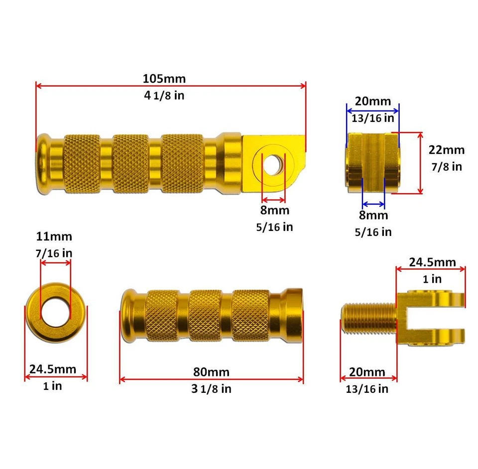 Комплект подставок для передних и задних спортивных ножек Suzuki GSXR 97-05 золотистые для пассажира водителя - Изображение 2 из 3