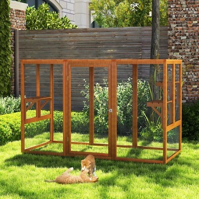 COZIWOW Outdoor Cat House Wood Cat Catio with Platforms Lockable Enter Door Orange