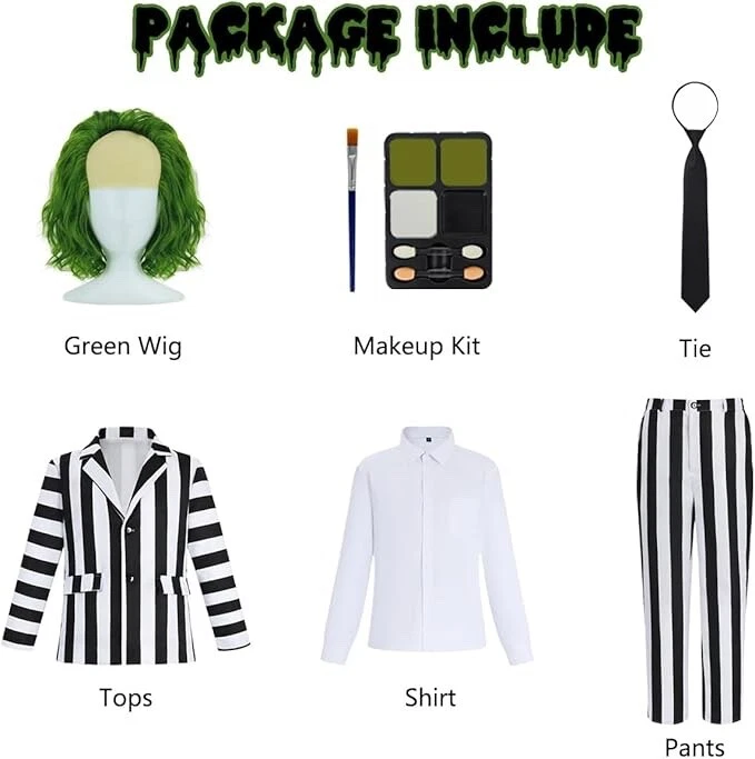 Black and White Striped Suit Men Scary Halloween Costumes Adult Horror Comedy - Image 2 of 4