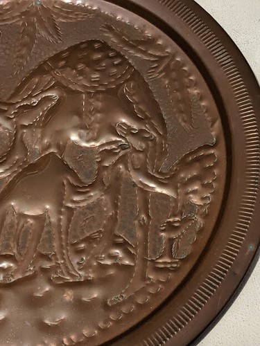 VINTAGE COPPER ARABIC MIDDLE EASTERN ROUND TRAY CAMEL DESIGN 15" - 第 8/12 張圖片