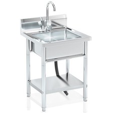 Utility Sink Freestanding Single Bowl Laundry Sink for Kitchens, Bathrooms
