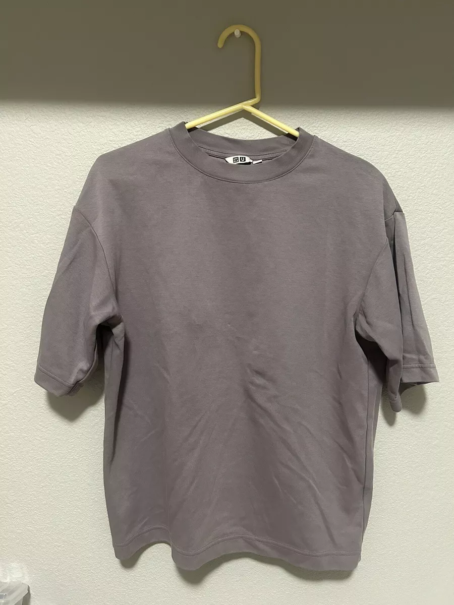 UNIQLO U AIRism Cotton Oversized Crew Neck Half-Sleeve Boxy Purple T-Shirt  S