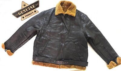 Men's Shearling Fur Coat Flight Jacket B-3 Bomber 100% Sheep Leather   seller