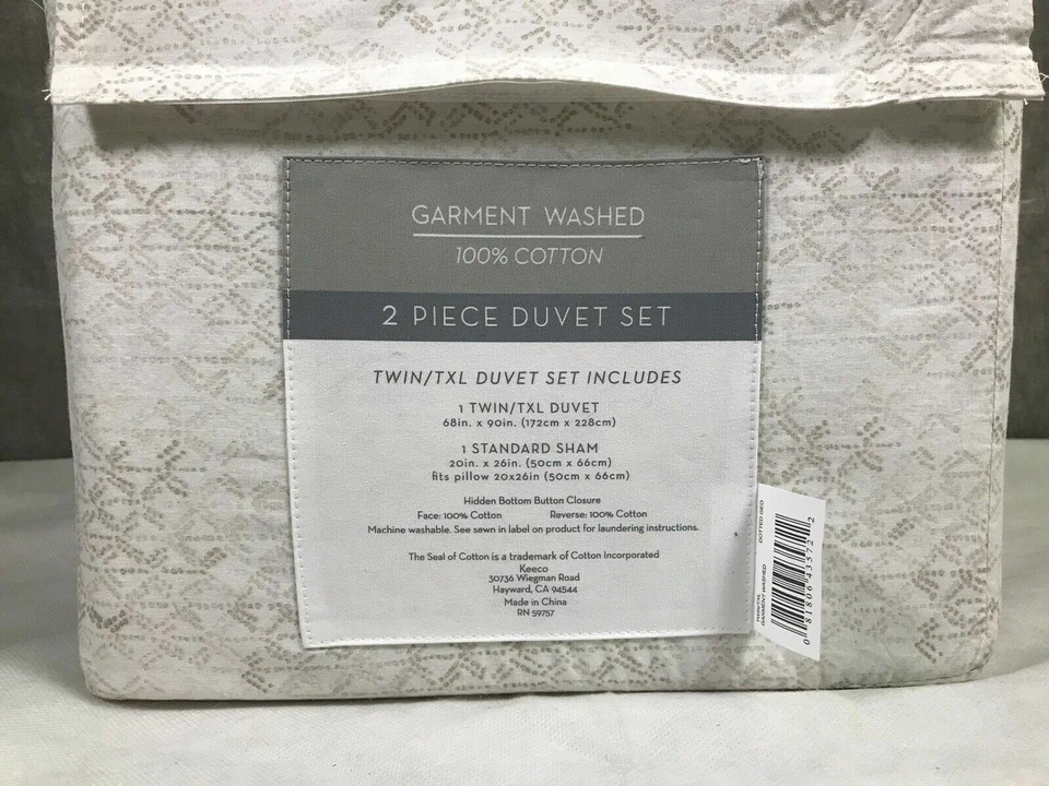 Garment Washed 100% Cotton 2 Piece Duvet Set Twin/TXL, Dotted Geo, NEW Foto 3 de 3