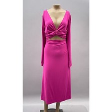 Old Navy Dress Women 2X Raspberry Pink Twist Front Cutout Midi L/S Cocktail NEW